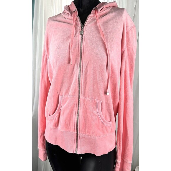 Victoria's Secret PINK Velour Soft Velvet Size Large Full Zip Hoodie Color Pink - Picture 3 of 14